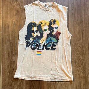 Police Band Graphic Sleeveless Top - Cream and Multicolor